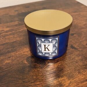 Blue and Gold Candle with Monogram